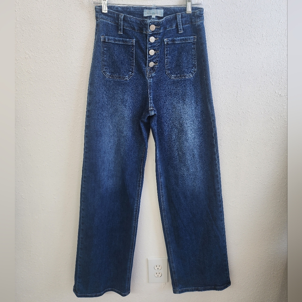 High-Waist Dark Blue Wide Leg Jeans